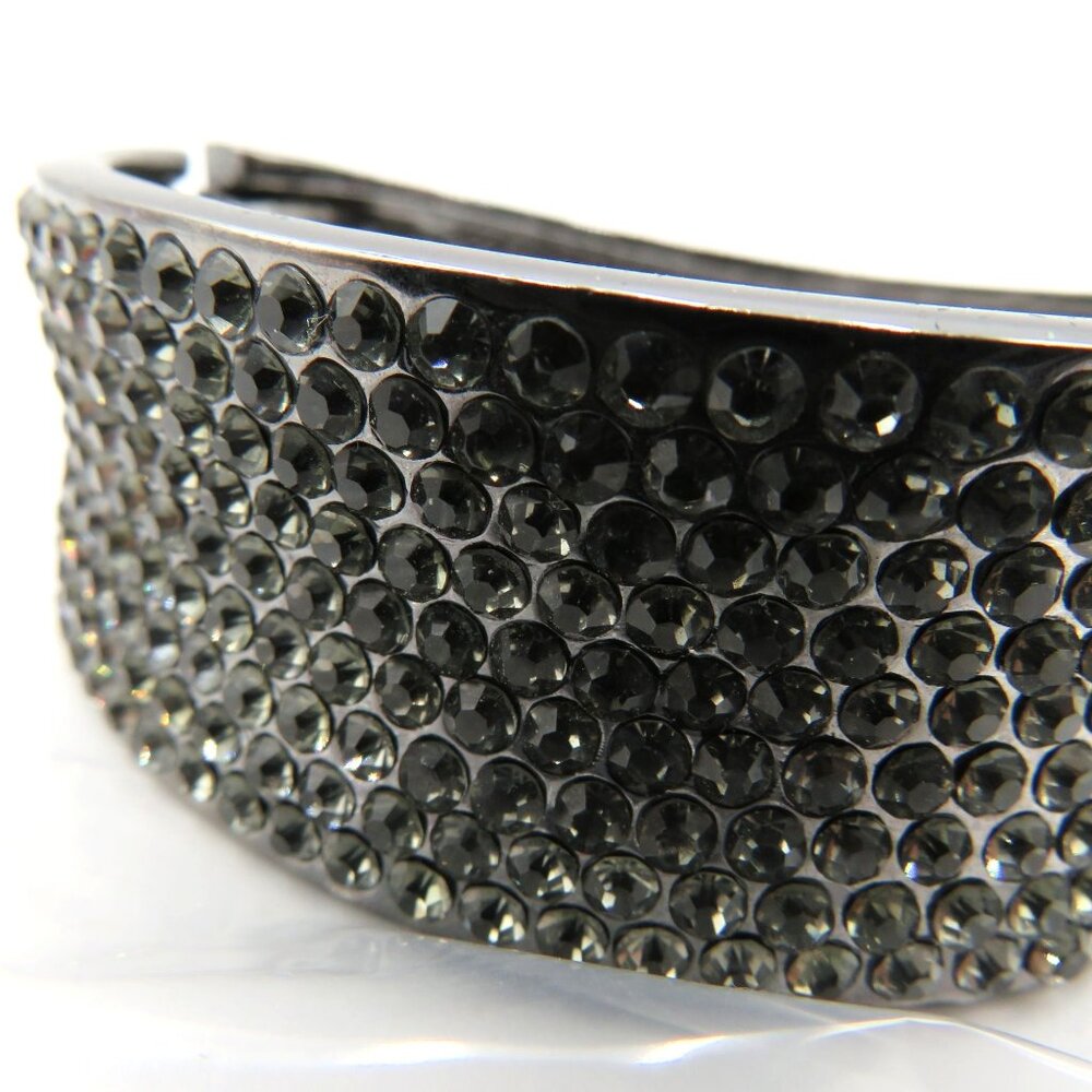 Black Rhinestone Studded Clamper‎ Cuff Bracelet Gun Metal Gray Tone